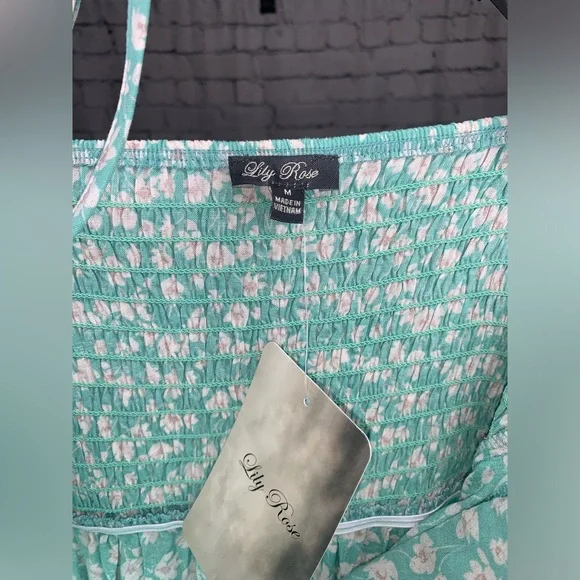 Lily Rose Women’s Medium Molded Cup Side Slit Midi Dress Green Floral- NWT - Picture 7 of 7